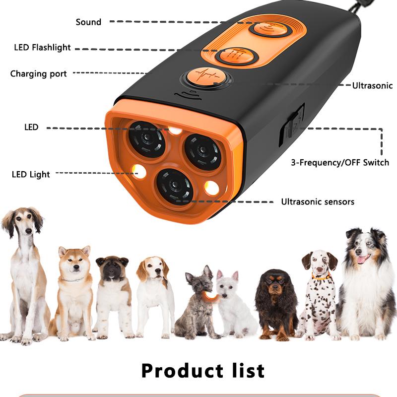 3 In 1 Ultrasonic Dog Repeller LED Dog Barking Trainer Deterrent Device Portable Dog Anti-barking Stopper with Flashing Light