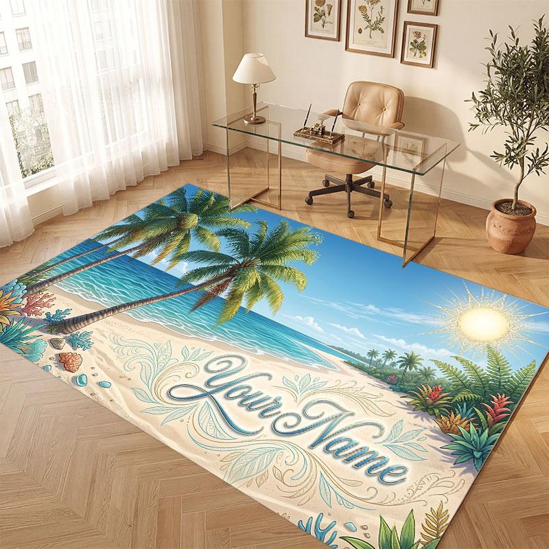 Octopus Sea Life Theme Crystal Velvet Floor Rug Personalized Custom Name Text Warm Carpet Home Decoration
