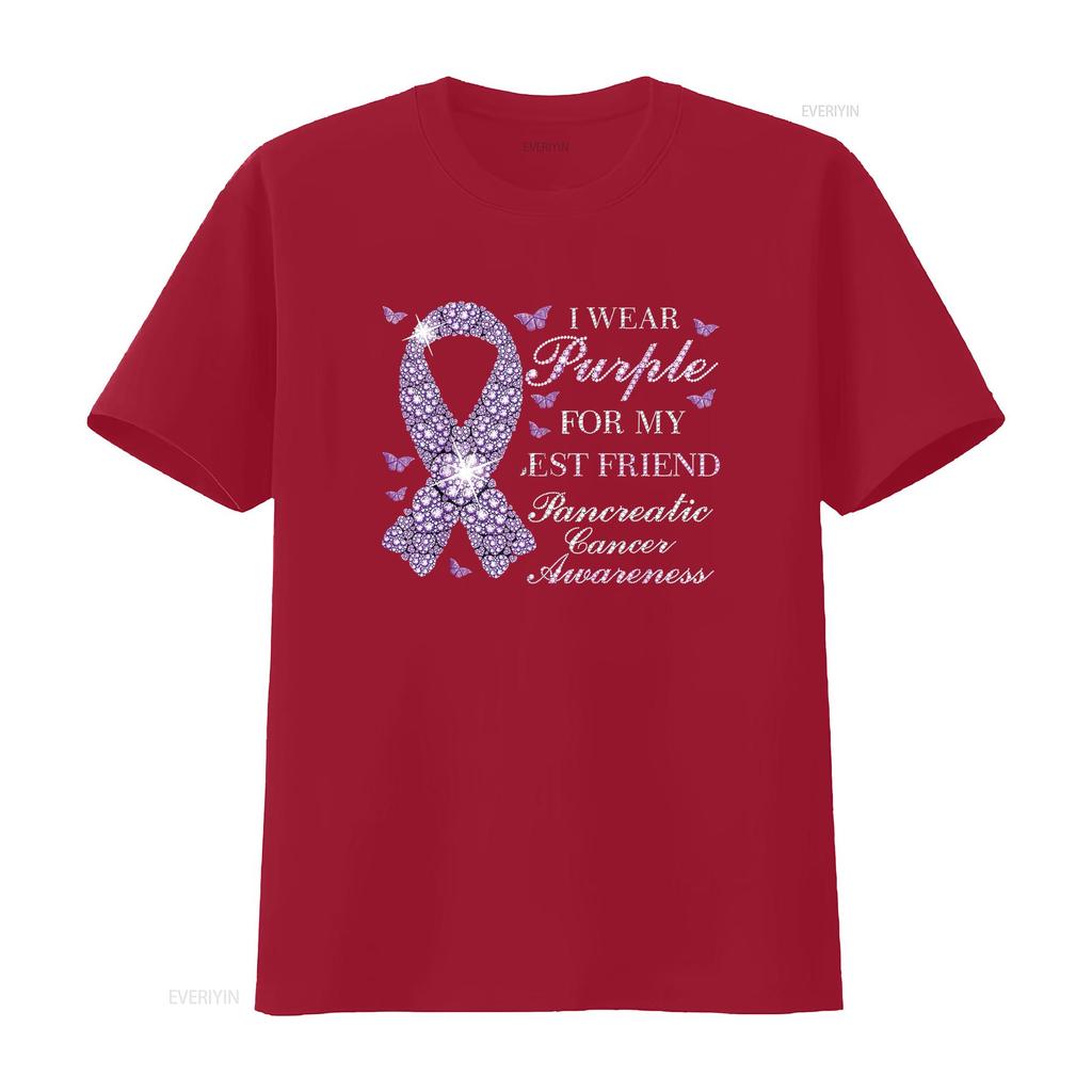 Женская футболка I Wear Purple For My Best Friend Pancreatic Cancer Awareness Черная 2XL Винтажная стирка Уличный стиль Дышащая
