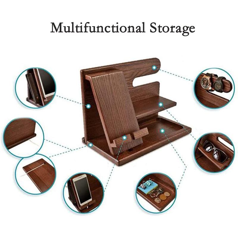 Wooden Bedside Phone Organizier Watches Jewelry Glasses Holder Wallet Stand Multifunction Desk Display Storage Racks
