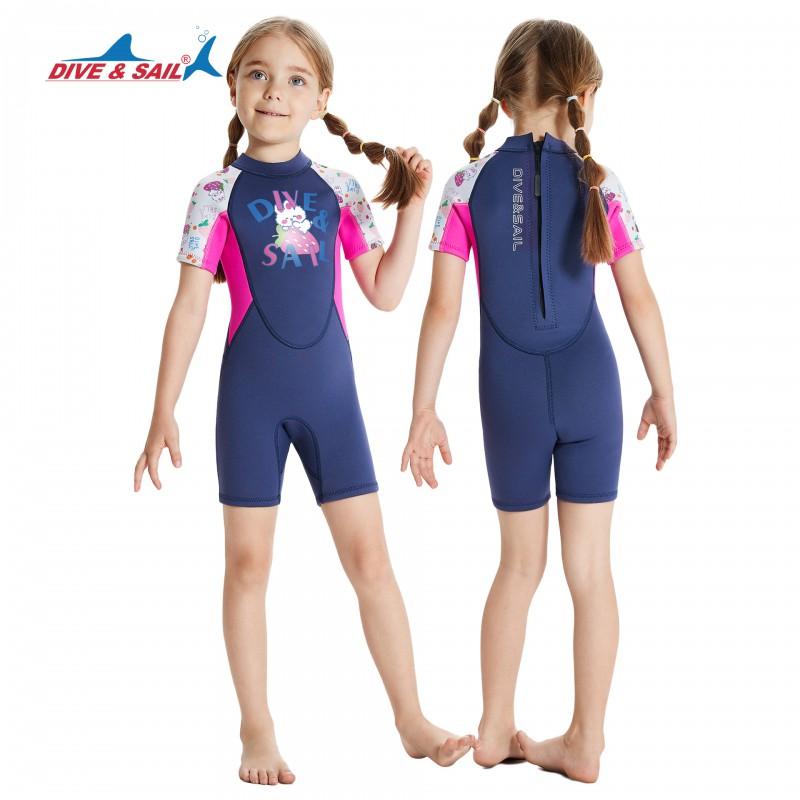 Kids 2.5mm Neoprene Wetsuit Girls Full Body Dive Snorkel Suit Warm Water Sports Swimwear