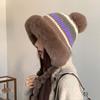 Fleece Lined Pompom Braids Hat Fur Brim Fur Trim Trapper Earflap Winter Cap  Travel
