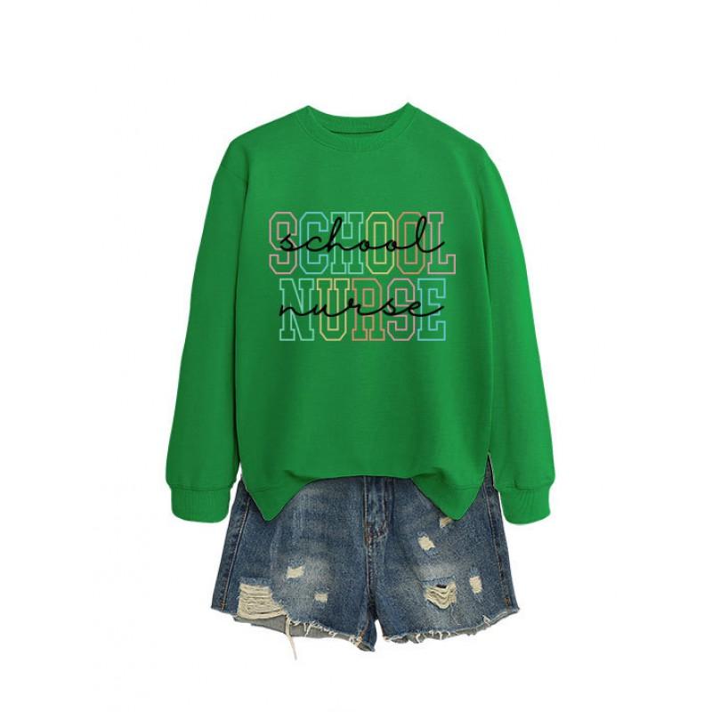 Womens Casual Long Sleeve Hoodie Sweatshirt With Print Design Loose Fit Cotton Blend Office Chic Style