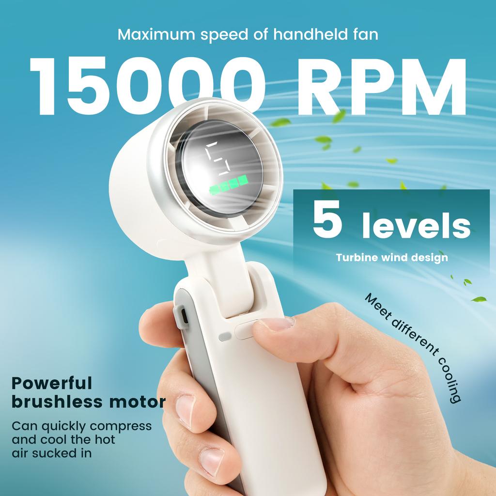 Handheld Fan Smart Cooling Tool Set Battery Operated Clear Reading Versatile Tech Cooling Fan Kit for Outside Camping Usage