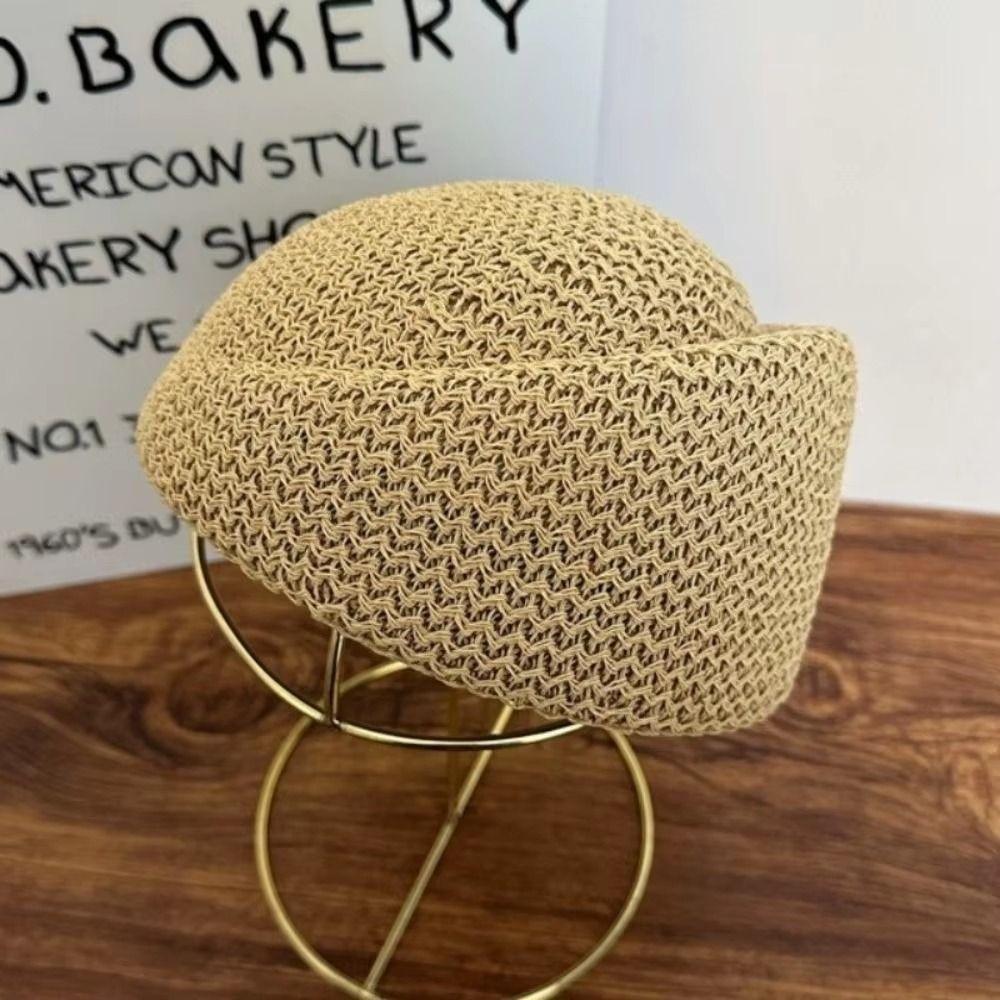 Elegant Straw Beret Hat Weave Medicine Box Hat Women Fedora Hat  Beach Visor