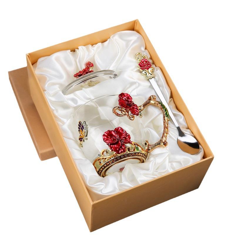 Креативный набор стеклянных чашек для кофе и молока цвета эмали для гостиной