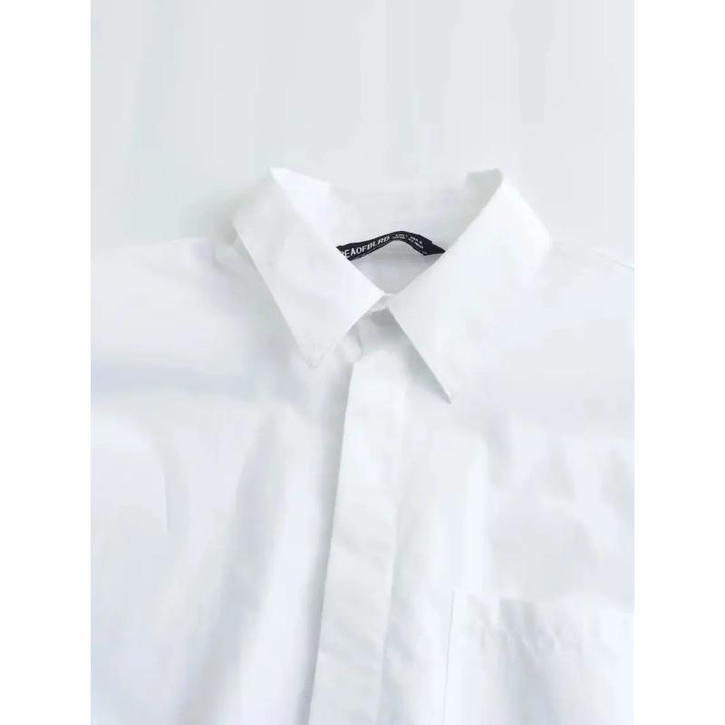 Women's Fashion Crop Poplin Shirt Women Casual Lapel Short Sleeve Pocket Front Button Versatile Female Top