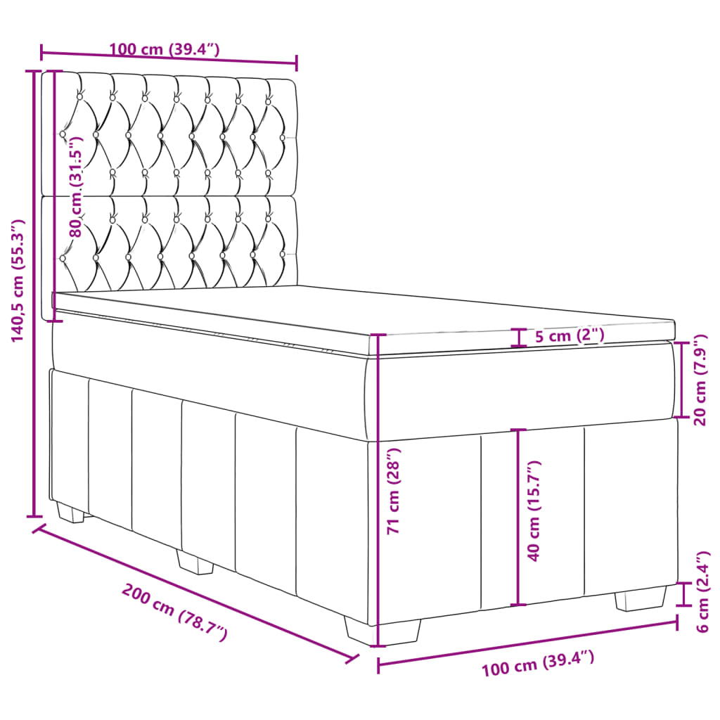 Box Spring Bed with Mattress Taupe 100x200 cm Fabric