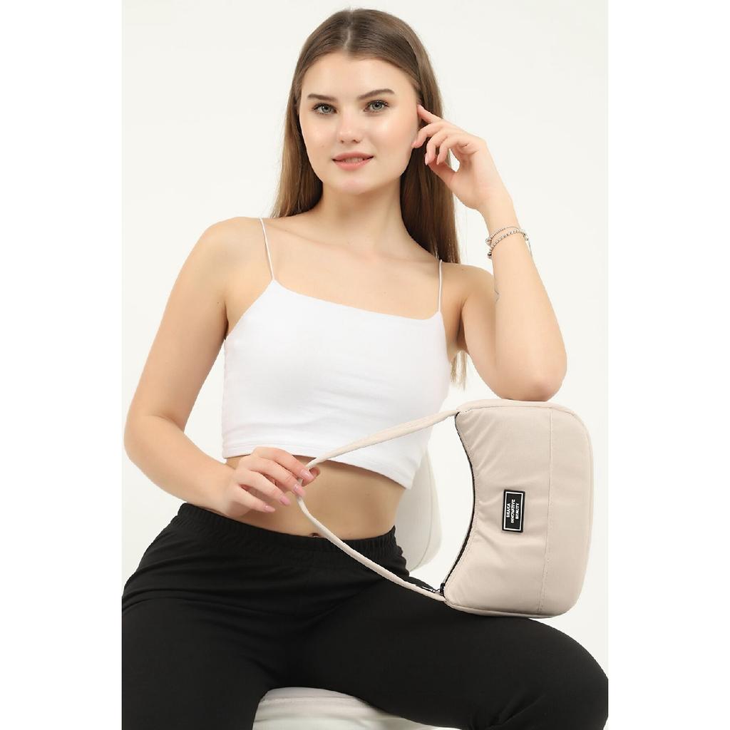 Black U11 Single Zipper Compartment Daily Sports Baguette Canvas Fabric Women's Hand And Shoulder Bag B:16E: 26