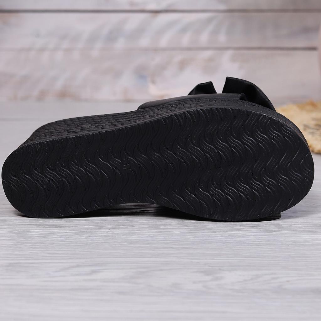 Fashion Aphixta Black Summer 9cm Wedge Heels Slippers Women Metal Bow Mulers Platform Sandals Clog Shoe Slides Plus Size 43