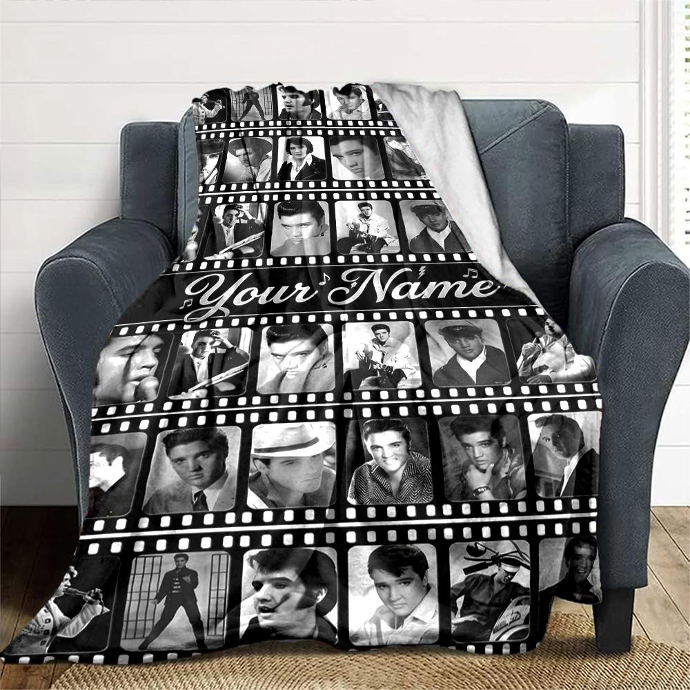 Elvis Presley Customize Text Blanket Cozy Customizable Blanket Comfortable Throw For Living Room Bedding Office Chair Picnics Four Seasons Universal