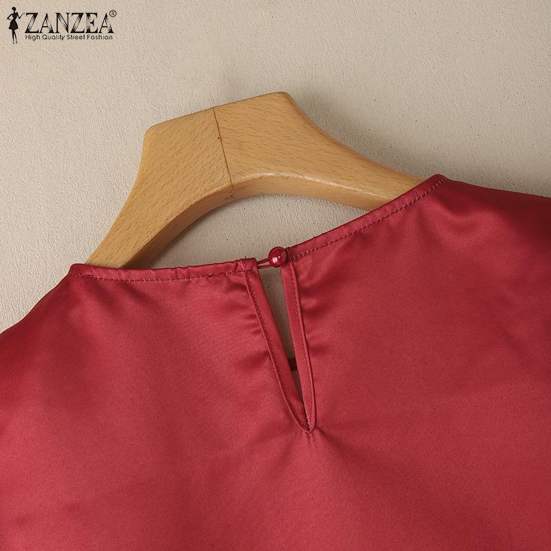 ZANZEA Женское повседневное летнее платье с круглым вырезом и коротким рукавом с принтом