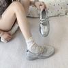 Туфли из кожи серебристого цвета, женские, новинка лета 2024 года, универсальные, на толстой подошве, высокие балетки, туфли Мэри Джейн с закрытым носком