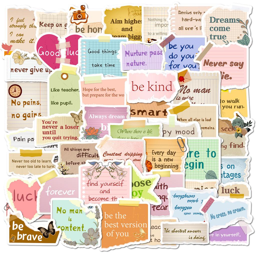 50 Hand-Torn Inspirational Text-On-Video Special-Shaped Stickers Diy Handbook Luggage Notebook Decorative Stickers