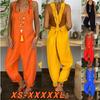 Retro Fashion Long Wide Leg Overalls Pants Lose Cotton Linen Sling Bib Jumpsuits Summer Solid Color Sleeveless Baggy Rompers Pants
