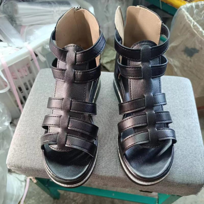 Женские сандалии, летние модные повседневные пляжные сандалии на римской платформе с открытым носком, большие размеры 35-43, сандалии на высоком каблуке