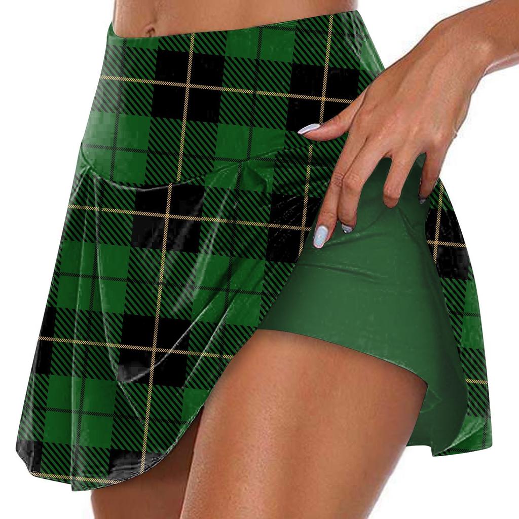 Женская спортивная эластичная теннисная юбка с принтом и высокой талией, плиссированные двухслойные леггинсы, короткая юбка