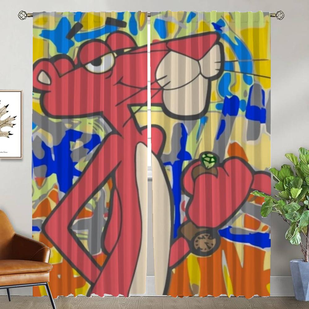 Кухонные шторы для гостиной Шторы Розовая пантера Домашний интерьер Шторы 2 шт Разделение Хэллоуин Украшения Оттенки