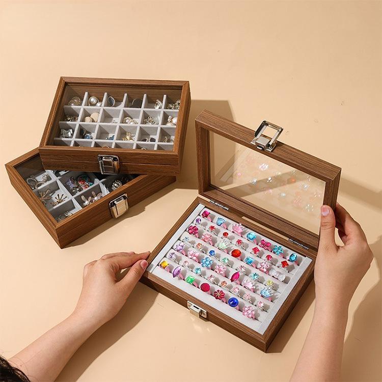 Black Walnut Grain Dust Resistant with Lid Jewelry Case Bracelet Ring Stud Earring Necklace Box Jewelry Storage Box