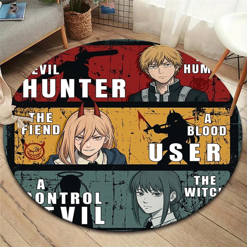 Chainsaw Man Round Area Rug Carpet Rug For Living Room Bedroom Sofa Playroom Decor Nonslip Floor Mat