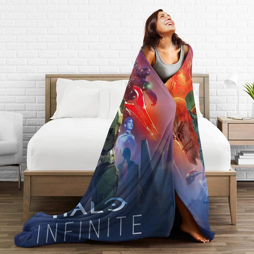 Игровое одеяло H-Halo I-Infinite Теплое Мягкое Плед Плюшевый для Кемпинга Уличный Тренд Спальня Фланелевая Постельная Простыня Чехол для Диван-кровати