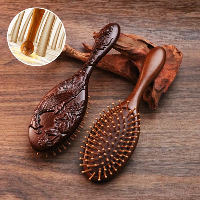 Массажная расческа с воздушной подушкой из сандалового дерева, расческа для резьбы по волосам, профессиональная здоровая массажная щетка, высококачественная расческа для волос