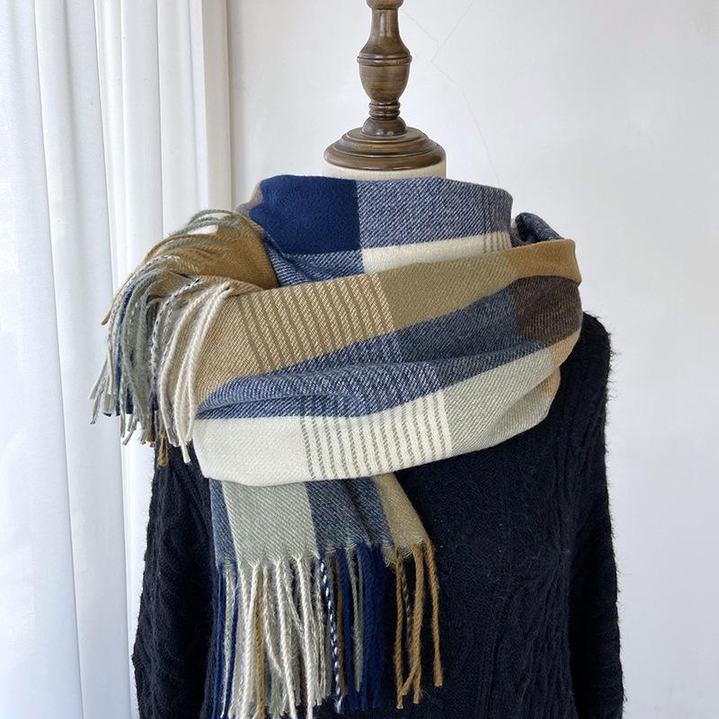 Plaid Long Scarf Winter Warm Cashmere Women Pashmina Foulard Bandana Scarves Female Luxury Hijab Tassel Shawl Wraps