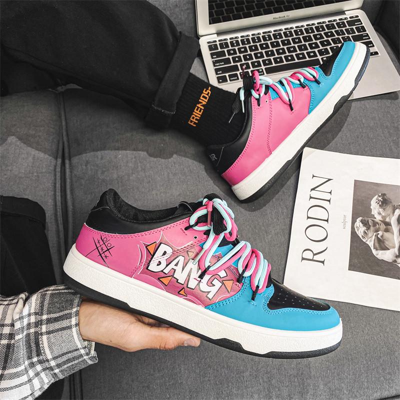 Новейшее поступление Модные мужские низкие кеды с принтом букв Хип-хоп кожаные кеды для мужчин На шнуровке Плоская обувь Повседневная мужская обувь