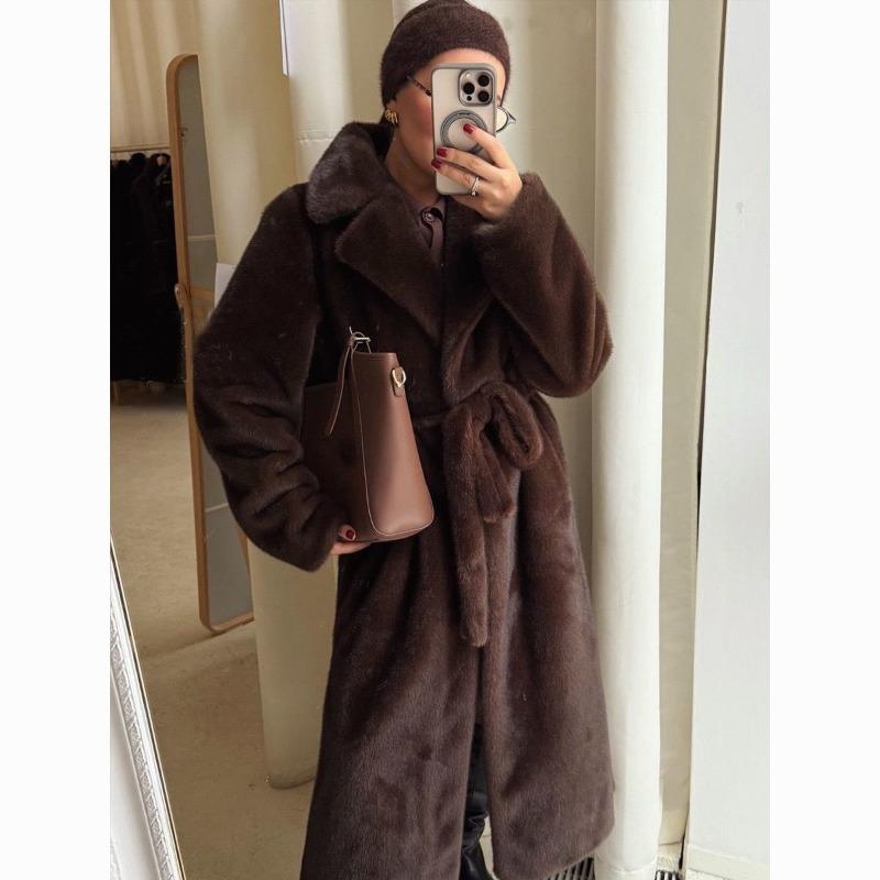 Women's clothing belt thickened warm fluffy jacket environmentally friendly mink fur imitation fur artificial fur extended coat