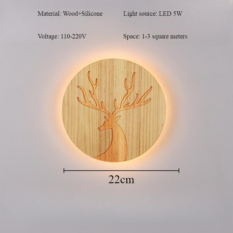 Картина из дерева с изображением головы оленя, настенный светильник в скандинавском стиле, современный фон, настенное украшение, прикроватный светильник, атмосфера, светодиодный светильник