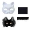 Cat Masque DIY Set White Paper Cat Masque with Eye Mesh Faux Fur Unfinished Cat Masque for Kids Adults DIY Painting