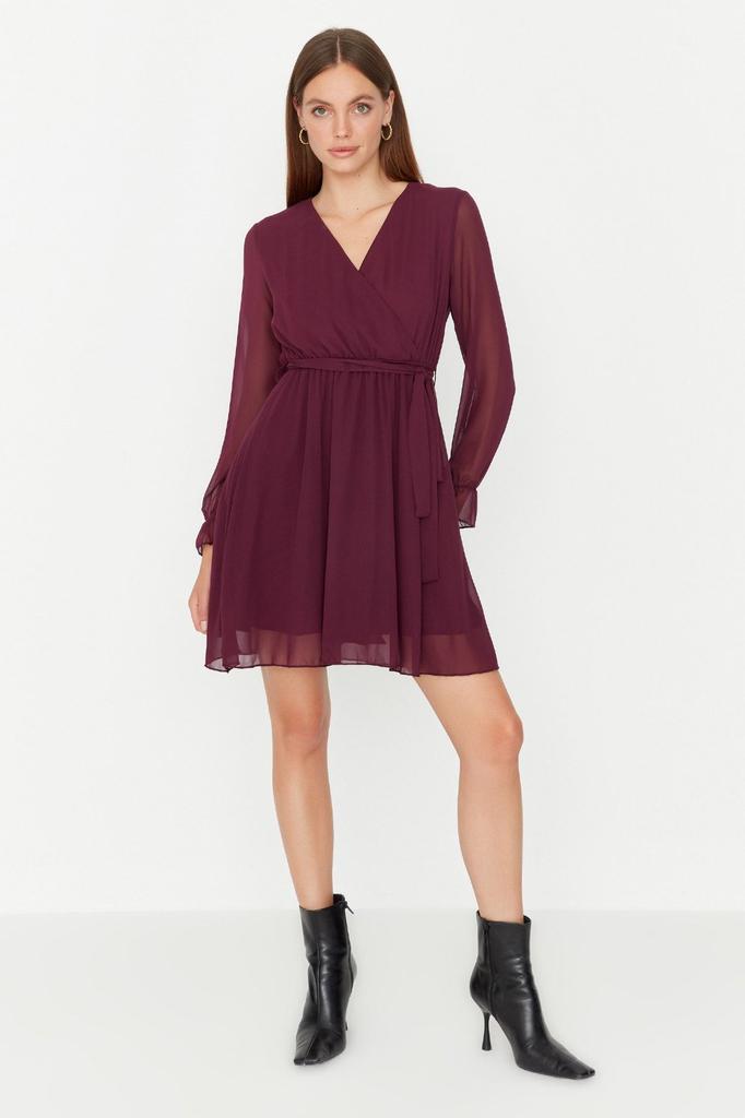 Женское стильное платье Черное двубортное тканое платье с поясом