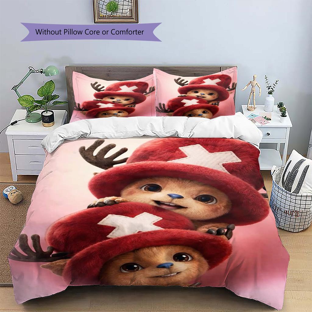Tony Tony Chopper Patterned Pillowcase & Duvet Cover Set Anime Trend Printed Bedding for Bedroom Gift Choice.-TING