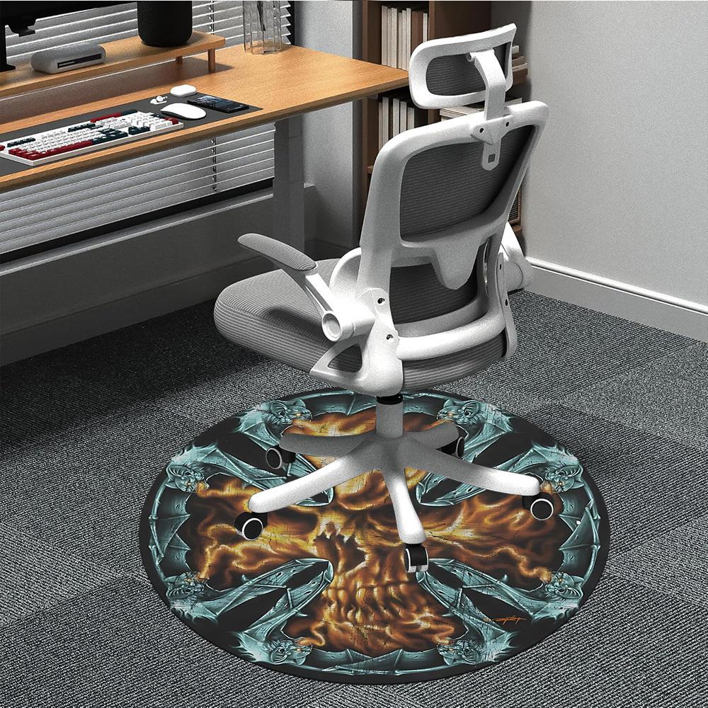 1PC Fiery Skull Office Round Rug, Non slip, Soft and Durable Office Rug for Interior Decoration, Perfect for Office