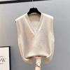 Autumn and Winter Knitted Vest for Women with Folded Vest Sweater Korean Version Loose V-neck Top