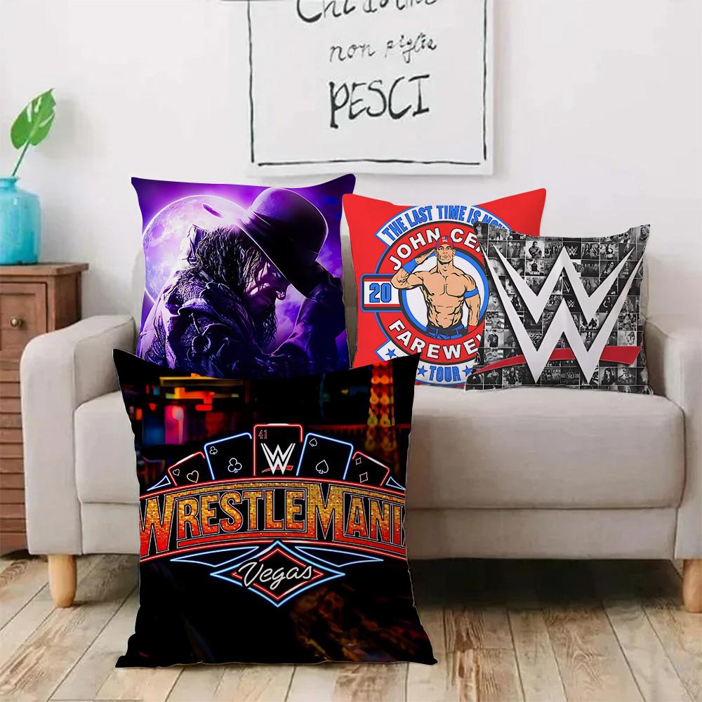 W-WWE ЛОГОТИП W-WrestleMania Наволочки Мультяшные Декоративные для Дивана Домашние Двусторонние Короткий Плюш Милый Чехол для Подушки
