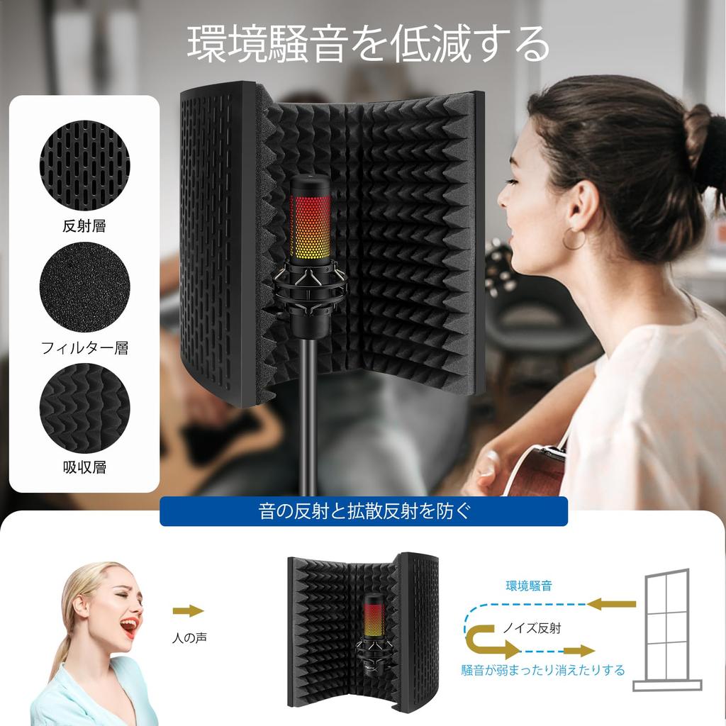 Микрофонная звукоизоляция Aokeo Звукопоглощающий материал Экран для микрофона Разделительный экран Складной для записи вокала и вещания Отражение