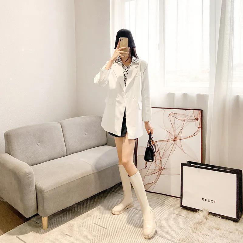 Martin Boots Women's 21 Autumn and Winter New Soft Leather British Style Knight Boots Long High Boots Fashionable and Thin But Knee Boots