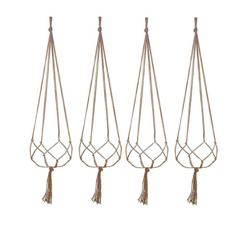 Упаковка из 4 держателей для цветочных корзин, многоразовые, для внутреннего и наружного использования, для сада, патио, переднего двора, декоративные цветочные горшки, подвесные веревки