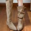 Версия из овчины~ Ленивые ботинки женские осенне-зимние ретро ботинки на наборном каблуке французские остроносые тонкие высокие ботинки ботинки
