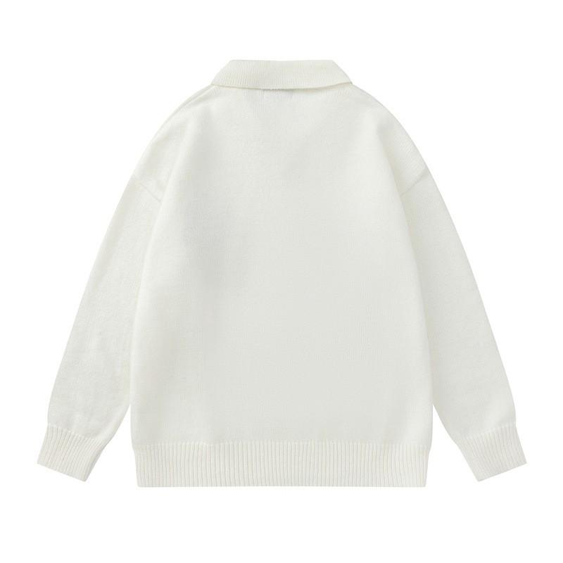 Unisex Oversized Knit Sweater With Turn-Down Collar Dog Letter Embroidery Streetwear Casual Winter Top