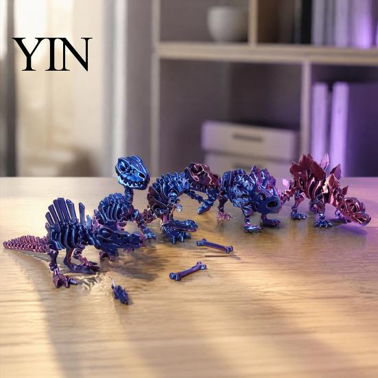 Уникальные подарки для домашнего декора 5 шт. 3D-печатное украшение-скелет динозавра, Преисторические фигурки с подвижными суставами, Коллекционные существа, Реалистичные шарнирные