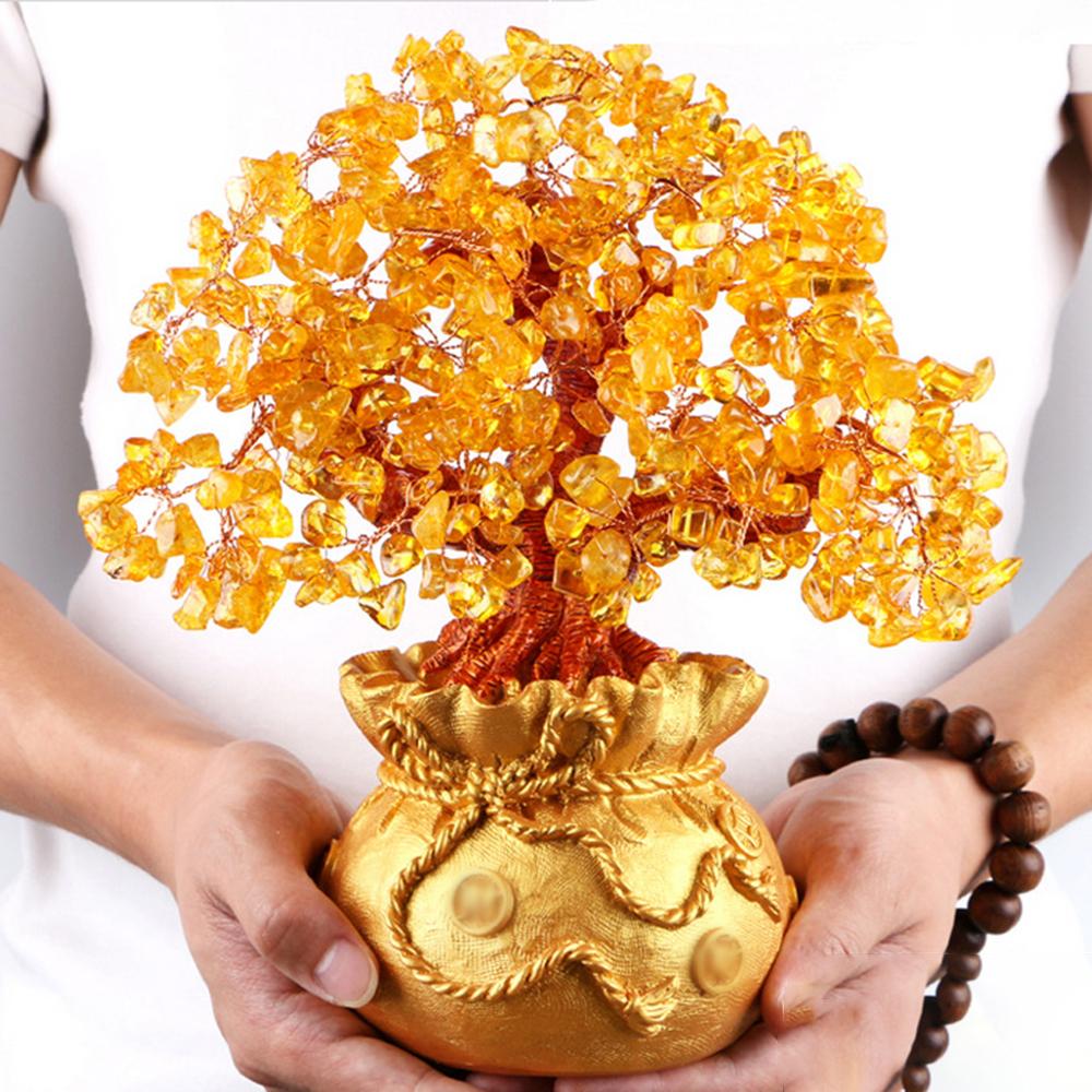 1PC Natural Crystal Fortune Tree Money Bag Tree Money Tree Business Craft Gift Decoration