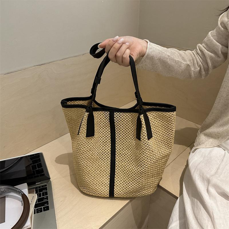 Fashion Woven Straw Large Capacity Shoulder Tote Bag For Women Daily Beach Vacation