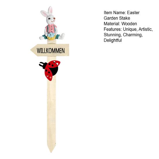 Пасхальные колышки для растений Деревянный знак «Добро пожаловать» на крыльцо с божьей коровкой и полимерным кроликом для декора помещений, улицы, двора, газона, дорожки, террасы, цветочных горшков