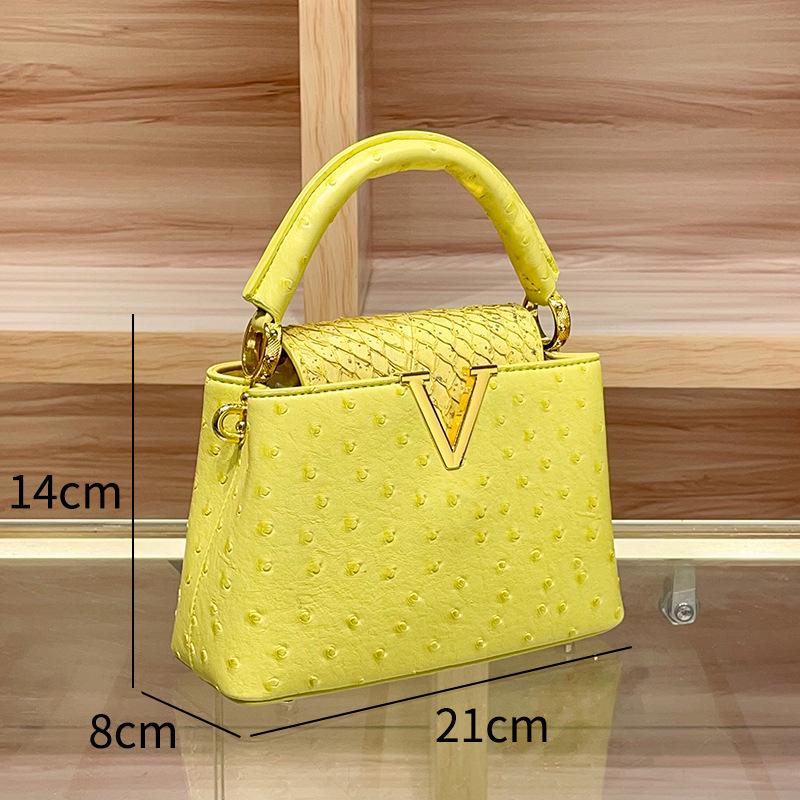 2025 High-End Women's Genuine Leather Ostrich Pattern Crossbody Shoulder Handbag