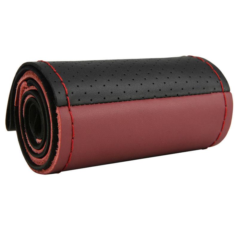 Чехол на руль автомобиля из натуральной кожи 38 см, прошитый вручную, перфорированный, двухцветный, на все сезоны, с нитками и иголками