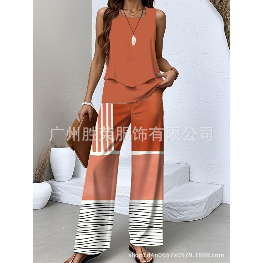 Layer Double Women Sleeveless Vest And Pants Set Casual Solid Two Piece Outfit Fashion Daily Matching Suit