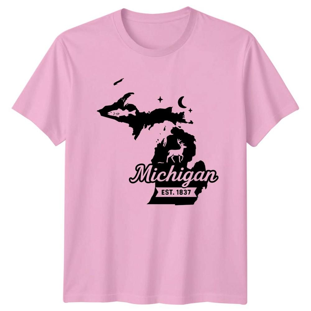 Michigan State Outline Wildlife Est 1837 Unisexs TShirt Unisexs Tee Graphic Top