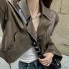 European Style Turn-Down Collar Short PU Leather Jacket for Women with High-End Sense In Fall and Winter